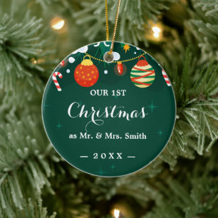 Ornamento De Cerâmica Nosso Primeiro Natal Chic Hand Lettered Christmas
