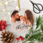 Ornamento De Cerâmica Nosso Primeiro Natal como a Mãe e a Família do Pai<br><div class="desc">Nosso Primeiro Natal como Mãe e Família Pai Cerâmica de Fotos</div>