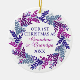 Ornamento De Cerâmica Nosso Primeiro Natal como Avó e Avô Roxo