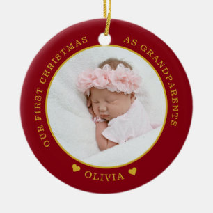 Ornamento De Cerâmica Nosso Primeiro Natal Como Avós 2 Foto Vermelho