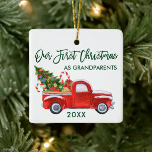 Ornamento De Cerâmica Nosso Primeiro Natal como Avós Caminhão Árvore