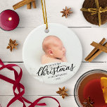 Ornamento De Cerâmica Nosso Primeiro Natal Como Avós - Escrita Negra<br><div class="desc">Nosso Primeiro Natal Como Avós,  Ornamento de Cerâmica de Script Negro</div>