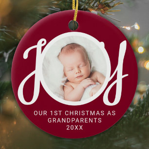 Ornamento De Cerâmica Nosso Primeiro Natal como Avós Foto Marrom