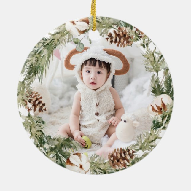 Ornamento De Cerâmica Nosso Primeiro Natal como Avós Joy Foto (Traseira)