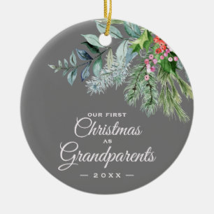 Ornamento De Cerâmica Nosso Primeiro Natal como Avós Watercolor