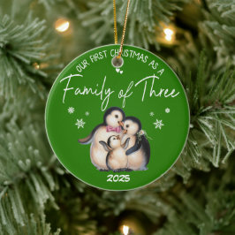 Ornamento De Cerâmica Nosso Primeiro Natal Como Família dos Três
