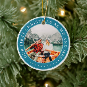 Ornamento De Cerâmica  Nosso Primeiro Natal Como Foto Do Sr. & Sra. Mode