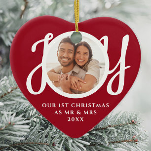 Ornamento De Cerâmica Nosso Primeiro Natal Como Foto Vermelha Sr e Sra