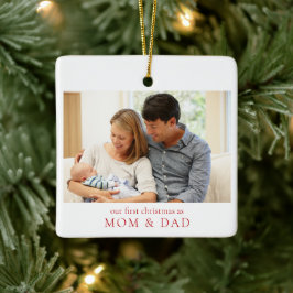 Ornamento De Cerâmica Nosso Primeiro Natal como Mãe e Pai Foto de Bebê