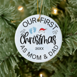 Ornamento De Cerâmica Nosso Primeiro Natal como Mãe e Pai Menino