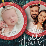 Ornamento De Cerâmica Nosso Primeiro Natal Como Mãe e Pai Moderno Duas F<br><div class="desc">Design é simples e clássico. Adicione uma foto do bebê e o nome e ano de nascimento. Adicione sua foto também.</div>