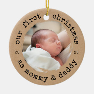 Ornamento De Cerâmica Nosso primeiro Natal como Mamãe e Pai Kraft
