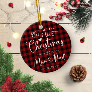 Ornamento De Cerâmica Nosso Primeiro Natal Como Mamãe e Papai Farmhouse