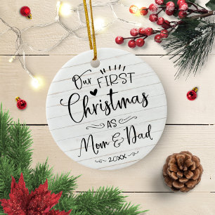 Ornamento De Cerâmica Nosso Primeiro Natal Como Mamãe e Papai Farmhouse