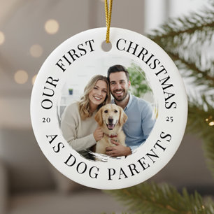 Ornamento De Cerâmica Nosso Primeiro Natal como Pais Cachorros