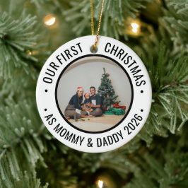 Ornamento De Cerâmica Nosso Primeiro Natal como Pais Foto da Família