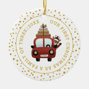 Ornamento De Cerâmica Nosso primeiro Natal como pais foto dourada de car