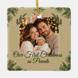 Ornamento De Cerâmica Nosso Primeiro Natal como Pais Presente de Foto de