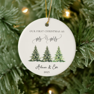 Ornamento De Cerâmica Nosso Primeiro Natal como Senhor e Senhora, Casal