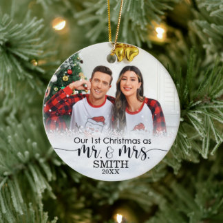 Ornamento De Cerâmica Nosso Primeiro Natal Como Sr. E Sra. Cerâmica Orna