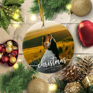 Ornamento De Cerâmica Nosso Primeiro Natal Como Sr. E Sra. Elegante Simp