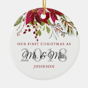 Ornamento De Cerâmica Nosso Primeiro Natal Como Sr. e Sra. Newlyweds