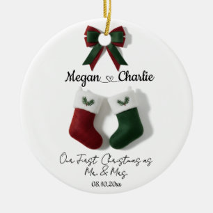Ornamento De Cerâmica Nosso Primeiro Natal como Sr. e Sra. Personalizado