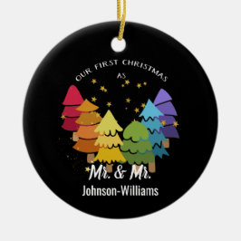 Ornamento De Cerâmica Nosso Primeiro Natal como Sr. & Sr. Rainbow Trees