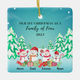 Ornamento De Cerâmica Nosso Primeiro Natal como uma Família de Quatro Ne