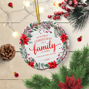 Ornamento De Cerâmica Nosso Primeiro Natal como uma Família de Três Rúst
