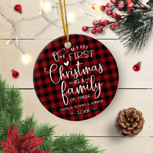 Ornamento De Cerâmica Nosso Primeiro Natal Como Uma Família Rústica Casa