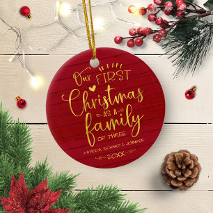 Ornamento De Cerâmica Nosso Primeiro Natal Como Uma Família Rústica Farm