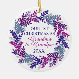 Ornamento De Cerâmica Nosso Primeiro Natal como vovó e vovô Roxo