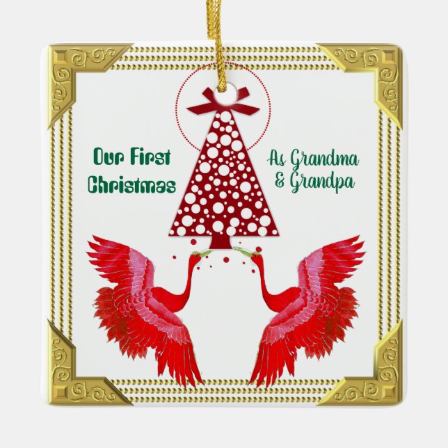 Ornamento De Cerâmica Nosso Primeiro Natal Como Vovó Vovô 2 Faz Divertim (Frente)