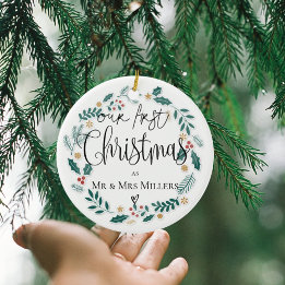 Ornamento De Cerâmica Nosso Primeiro Natal de 2025, Recém-casado Sr. & S