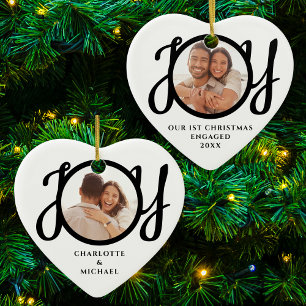 Ornamento De Cerâmica Nosso Primeiro Natal de Noivado 2 Fotos em Formato