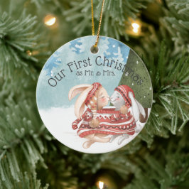 Ornamento De Cerâmica Nosso Primeiro Natal Dois Coelhos Coelhinhos Bonit