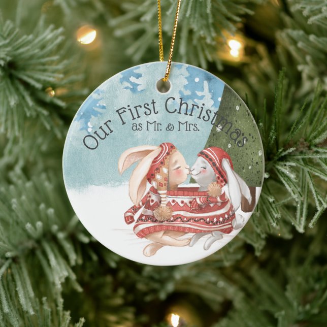 Ornamento De Cerâmica Nosso Primeiro Natal Dois Coelhos Coelhinhos Bonit (Árvore)