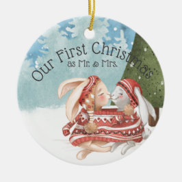 Ornamento De Cerâmica Nosso Primeiro Natal Dois Coelhos Coelhinhos Bonit