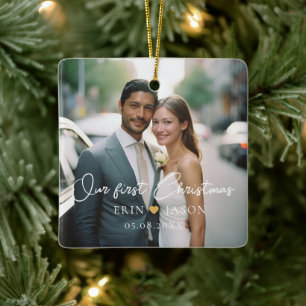 Ornamento De Cerâmica Nosso primeiro Natal! Elegante, Simpel, Foto