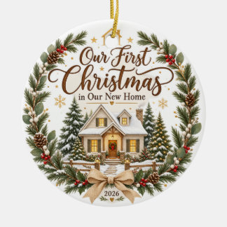 Ornamento De Cerâmica Nosso Primeiro Natal em Nossa Nova Casa 2026 Enfei
