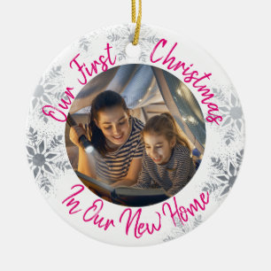 Ornamento De Cerâmica Nosso Primeiro Natal em Nossa Nova Casa com Foto -