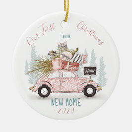 Ornamento De Cerâmica Nosso Primeiro Natal em Nosso Novo Carro de Aquare