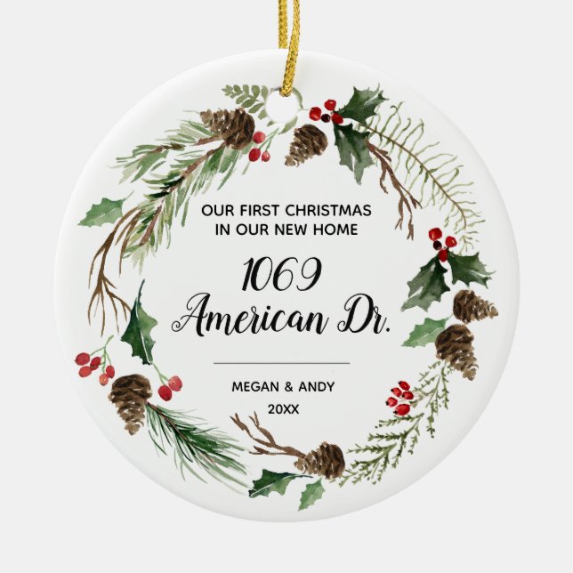 Ornamento De Cerâmica Nosso Primeiro Natal em nosso novo Natal (Frente)