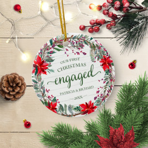 Ornamento De Cerâmica Nosso Primeiro Natal Engajado Aromas Rústicos Flor