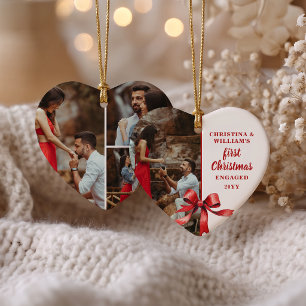 Ornamento De Cerâmica Nosso Primeiro Natal Engajados 4 Foto Arco Vermelh