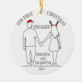 Ornamento De Cerâmica Nosso Primeiro Natal Envolveu Santa Hat & Antlers