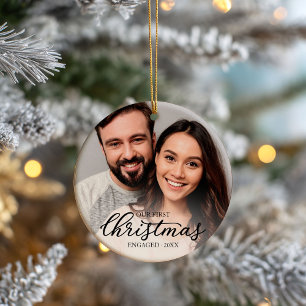 Ornamento De Cerâmica Nosso Primeiro Natal Envolvido Escrito Preto Elega