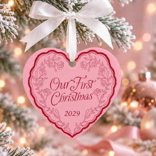 Ornamento De Cerâmica Nosso Primeiro Natal Foto Coração Desenhado à Mão