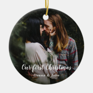 Ornamento De Cerâmica Nosso Primeiro Natal Foto do Casal de Script Mode